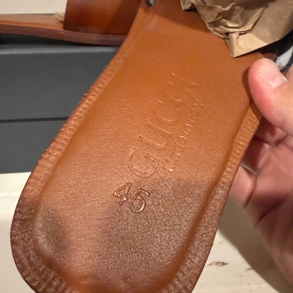 Gucci Slide Sandals Women 45 Brown‎ Excellent Studded Medusa Coin Leather Italy